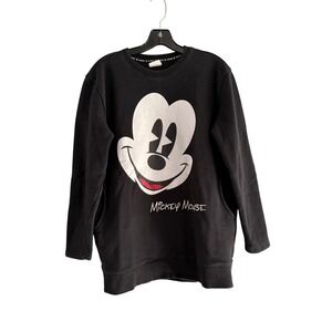 Disney Mickey Mouse‎ Black Crewneck Sweatshirt Graphic Print Pockets